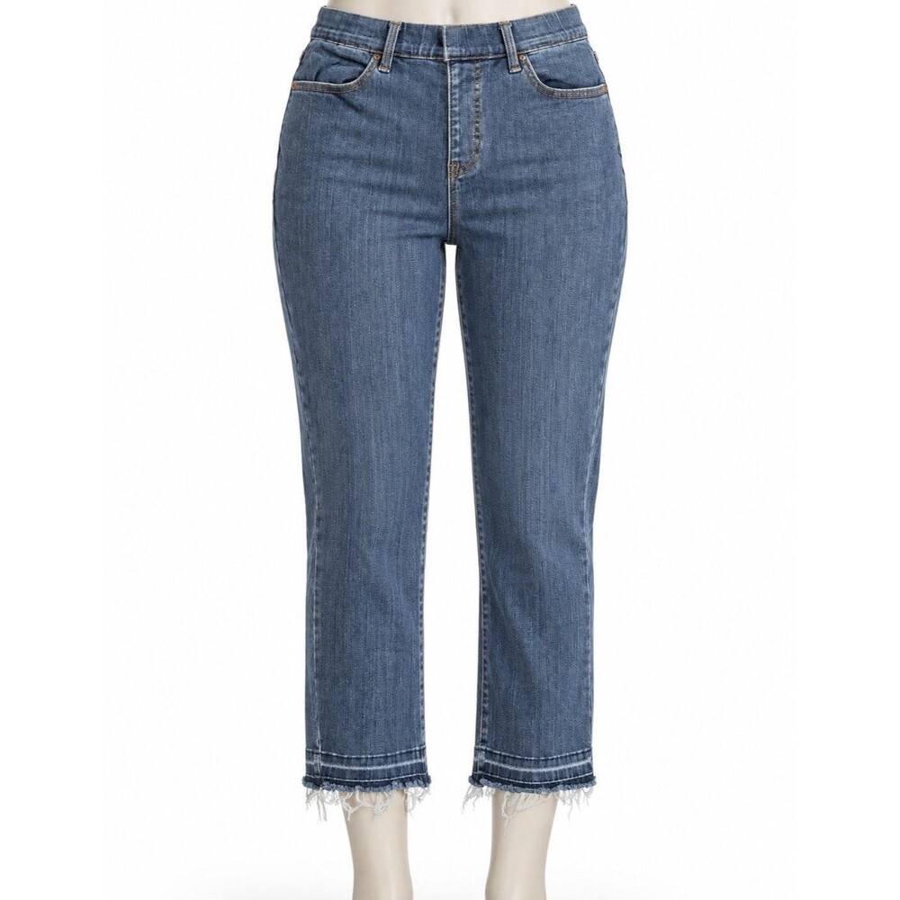Judy Blue 14W Mid Rise Slim Straight Crop Jeans Raw Hem Stretch Blue